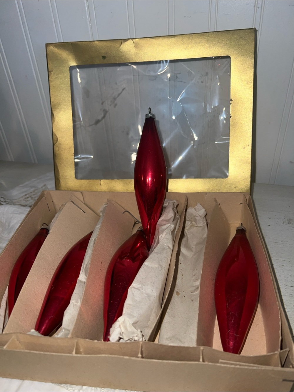 West Germany vintage mercury glass teardrop Christmas ornaments 6”